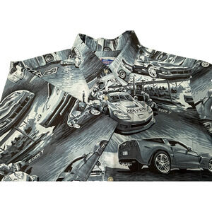 Reyn Spooner Sports Corvette Racing Graphic Shirt Grey Cotton Mens Medium